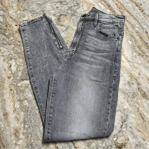 MOTHER The Swooner Ankle Zip Skinny Jeans Stretch Denim Static Light Grey Wash - Picture 3 of 15